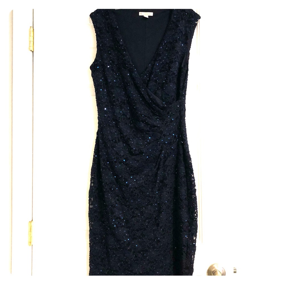 Navy Sequin Lace Dress